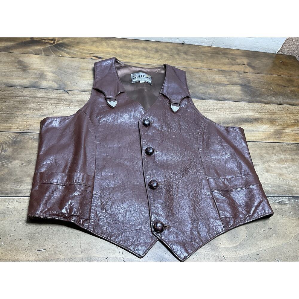 Vintage Sullivans of Albuquerque Brown Leather Buckle Vest Size 44